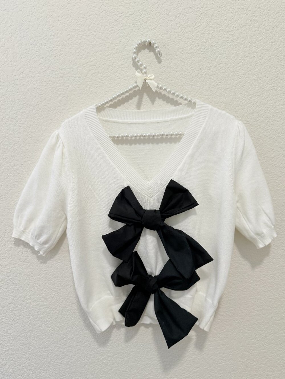 Short Sleeve bow V neck Sweater